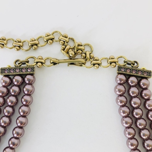 Heidi Daus Faux Purple Pearl Necklace Statement Gold Rose Pendant NEVER WORN 💫 - Picture 3 of 4
